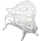 Banca gradina vidaXL aluminiu turnat, 100cm, alba, 2 locuri, decorativa