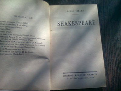 SHAKESPEARE - LOUIS GILLET (CARTE IN LIMBA FRANCEZA) foto