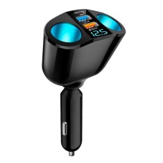 Splitter bricheta auto ZYTEQ&reg;️ 5 porturi, QC3.0, PD 20W, 2 socluri bricheta, USB-C, afisaj digital LED, rotire 360&deg;, adaptor priza auto, negru