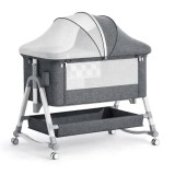 Cumpara ieftin Pătuț Bebe 4 &icirc;n 1 Pliabil 90x57 cm - Masă &Icirc;nfășat, Leagăn, Roți Blocabile, 0-24