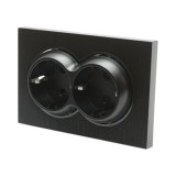 Priza Schuko dubla neagra &icirc;ncastrata, 220V, 16A, ABS, 150 x 83 mm