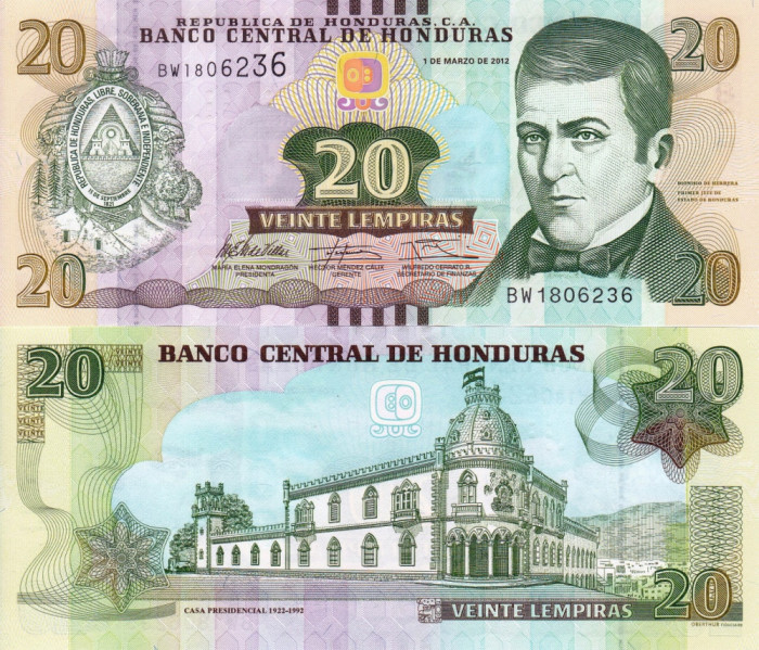 HONDURAS 20 lempiras 2012 UNC!!!