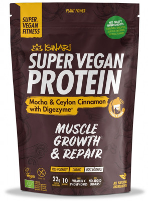 Proteina Super Vegan BIO mocha si scortisoara de Ceylon cu DigeZyme(format mediu) Iswari foto