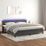 vidaXL Pat cu arcuri, saltea și LED, gri &icirc;nchis, 200x200 cm, catifea