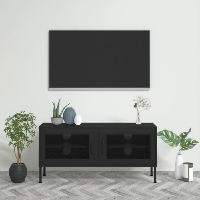 Comoda TV, negru, 105x35x50 cm, otel GartenMobel Dekor