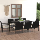 vidaXL Set de masă și scaune de exterior, 9 piese, negru, poliratan 3065710