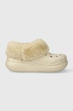 Crocs papuci Furever Crush femei, culoarea bej, cu platforma, 208446