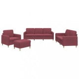 Set canapea cu perne, 4 piese, rosu vin, material textil