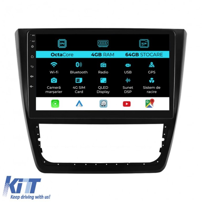 Navigatie Android Dedicata Skoda Yeti (2009-2017), 10Inch, 4Gb Ram, 64Gb Stocare, Carplay Performance AutoTuning