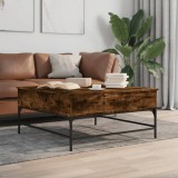Cumpara ieftin Măsuță de cafea stejar fumuriu 95x95x45 cm lemn prelucrat/metal