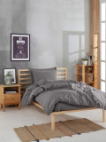Set lenjerie de pat pentru o persoana 2 piese, Fresh Color - Grey, EnLora Home, Bumbac Ranforce