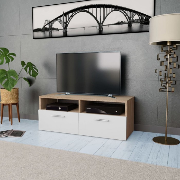 vidaXL Comodă TV, PAL, 95 x 35 x 36 cm, culoarea stejarului și alb 244869