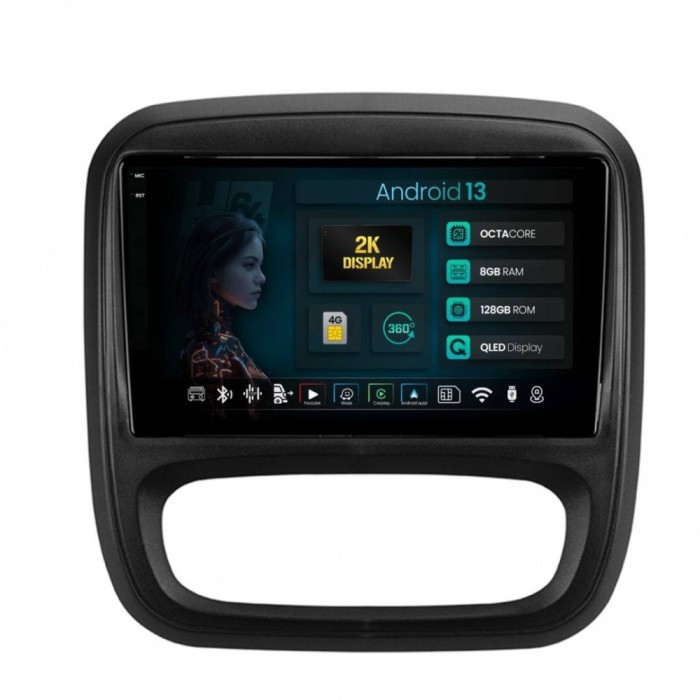Navigatie 2K Opel Vivaro Renault Trafic Fiat Talento (2014-2017) 8GB RAM Android 13 Octacore Slot Sim 4G DSP GPS Wi-FI Carplay Android Auto USB Blueto