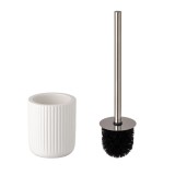 Perie WC Kopenpal din metal cu suport ceramic, Alb/Argintiu, 10x38 cm, Oem