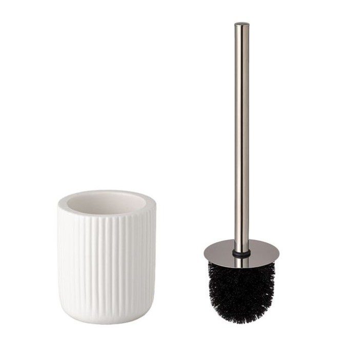 Perie WC Kopenpal din metal cu suport ceramic, Alb/Argintiu, 10x38 cm