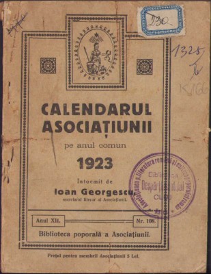 HST 108SP Calendarul Asociațiunii pe anul comun 1923 foto