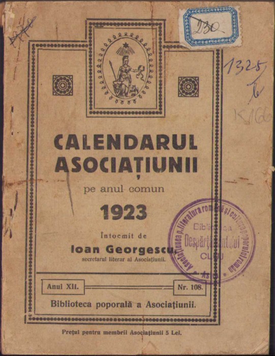 HST 108SP Calendarul Asociațiunii pe anul comun 1923