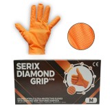 Manusi din nitril portocalii nepudrate cu textura diamond grip, marimea M 50 buc/cutie