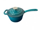 Oala Eleganta din Fonta Emailata Turcoaz 19 cm, 1,9L cu Capac Resigilat Handy KitchenServ