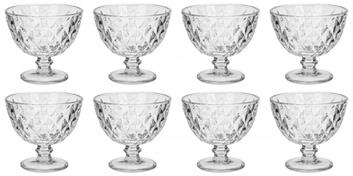 Set boluri, 8 piese, 300 ml, Sticla, Gri transparent