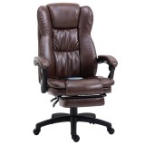 Vinsetto Scaun de Birou Pivotant Reglabil cu Suport pentru Picior, Suport pentru Cap, Funcție de Masaj, Piele Ecologică, 68,5x68,5x113-121cm, Brun | A