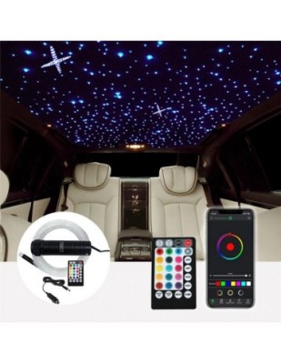 Kit Fibra Optica Plafon Instelat auto RGBW 650 Fire 3M 0.75mm cu aplicatie pe telefon si telecomanda foto