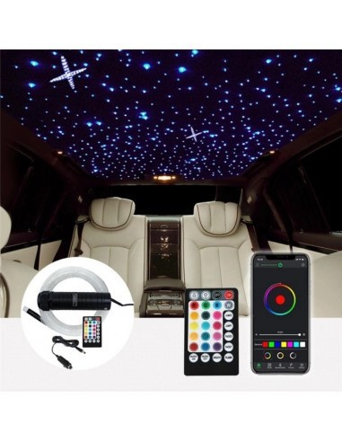 Kit Fibra Optica Plafon Instelat auto RGBW 650 Fire 3M 0.75mm cu aplicatie pe telefon si telecomanda