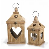 Cumpara ieftin Set 2 felinare lemn maro 20x20x40.5 cm, 14.5x14.5x30.5 cm
