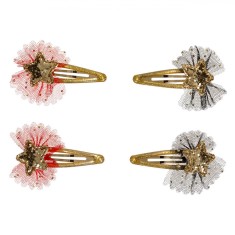 Set 4 Clame Păr Crăciun, Model Stea, Aurii, Multicolor, 5.5cm