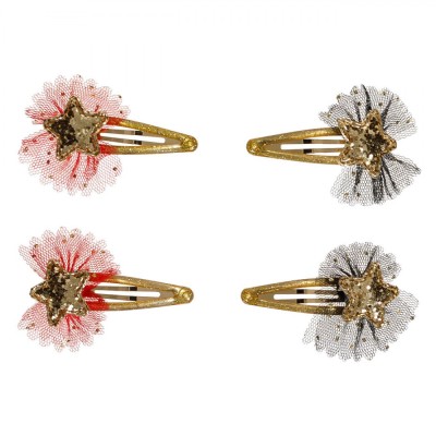 Set 4 Clame Păr Crăciun, Model Stea, Aurii, Multicolor, 5.5cm foto