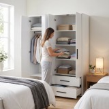 Dulap Haine Adore White, 4 usi si 2 sertare, Alb, 137x187x52 cm