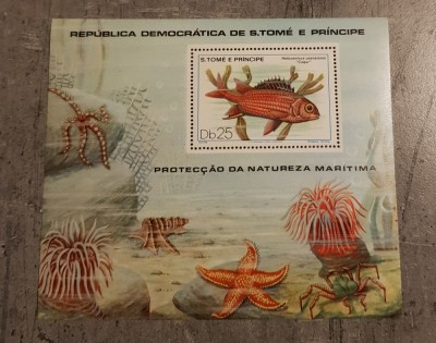 SAO TOME AND PRINCIPE PESTI -VIATA MARINA BLOC DANTELAT NESTAMPILAT foto