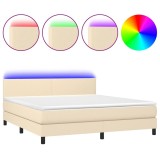 Cumpara ieftin Pat cu arcuri, saltea si LED, crem, 180x200 cm, textil