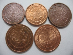 Germania (4) - 1 Euro Cent 2002, 2013 D, 2 Euro Cent 2010, 2011, 2013 D Munchen foto