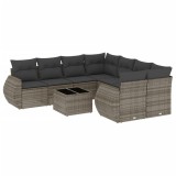 Cumpara ieftin Set canapele de gradina, 9 piese, cu perne, gri, poliratan