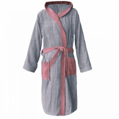 Halat de baie din tesatura Homelevel, XL, Gri / Roz, Bumbac organic, 54856.10.4