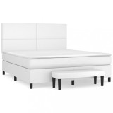 Cumpara ieftin Pat box spring cu saltea, alb, 160x200 cm, piele ecologica