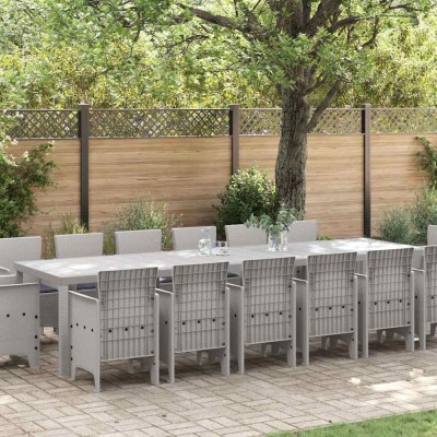 vidaXL Set de masă pentru grădină 15 pcs Gri deschis Ratan Polt 3378650 foto