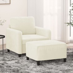 vidaXL Fotoliu canapea cu taburet, crem, 60 cm, catifea