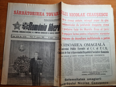 romania libera 27 ianuarie 1989-art. foto de la ziua de nastere a lui ceausescu foto
