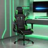 Scaun gaming de masaj/suport picioare, negru/verde, piele eco
