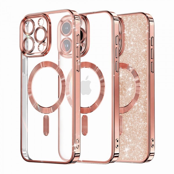 Husa MagSafe pentru Apple iPhone 16 Pro Max, Techsuit, Luxury Glitter, Roz Aurie