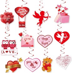 Set de 12 decoratiuni pentru Ziua Indragostitilor Gukasxi, PVC/hartie, multicolor