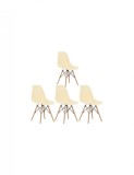 Set 4 buc scaune Stil Scandinav crem cu picioare din lemn de Fag, sezut PP, 46 x 54 x 81 cm