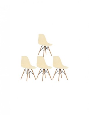 Set 4 buc scaune Stil Scandinav crem cu picioare din lemn de Fag, sezut PP, 46 x 54 x 81 cm foto