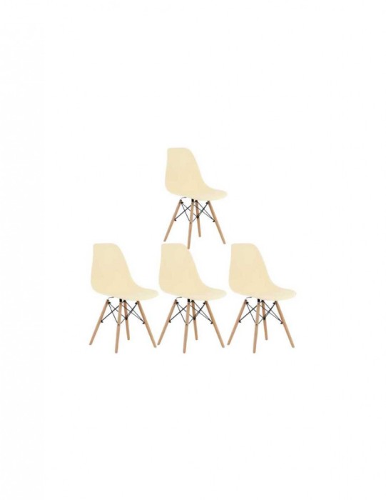 Set 4 buc scaune Stil Scandinav crem cu picioare din lemn de Fag, sezut PP, 46 x 54 x 81 cm