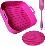 Set cos cu baza si pensula pentru friteuza cu aer Capulatte, silicon, roz