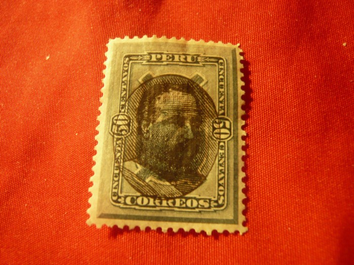 Timbru Peru 1894Gen. Remigio Morales Bermudez , val. 50C verde , cu supratipar