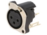 Soclu XLR mamă 3 pini argint 6A cu buton THT