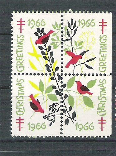 USA, Cinderella 1966 Christmas x 4, MNH, imperf. right L.088